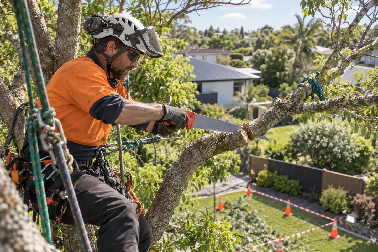 Careful pruning close to home — AI-generated illustration