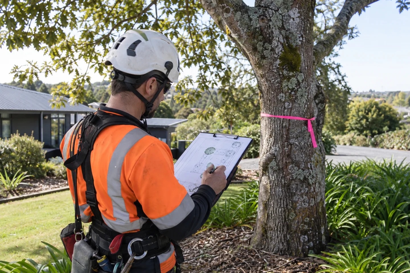 Considered tree care for peninsula gardens — AI-generated illustration