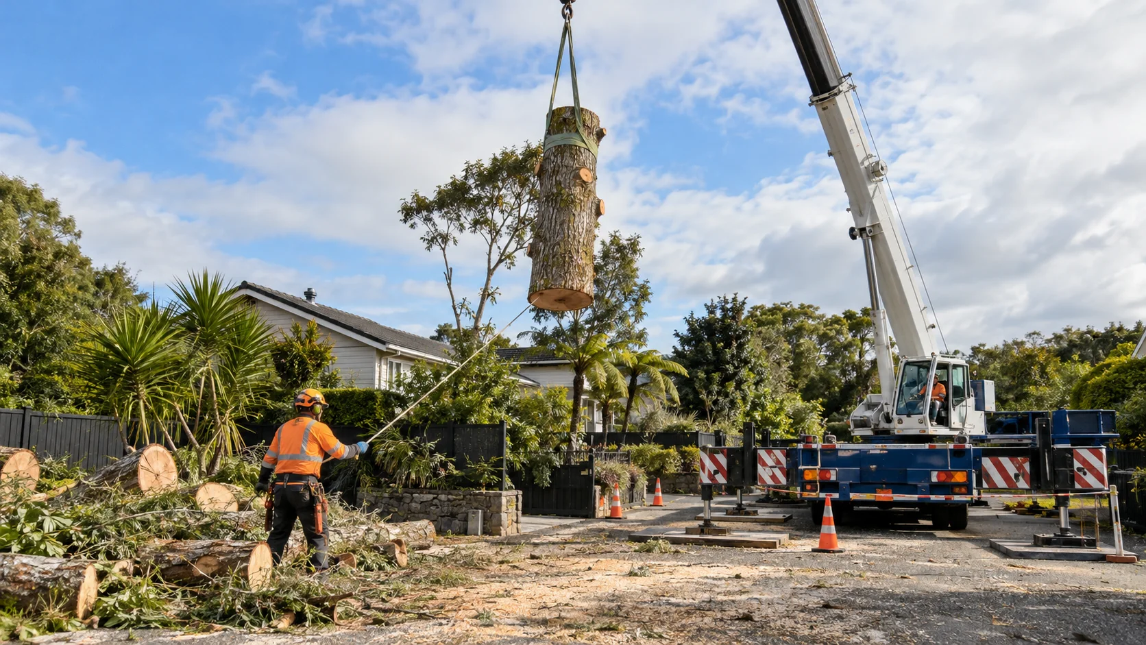 Crane-Assisted Tree Removal in Tauranga